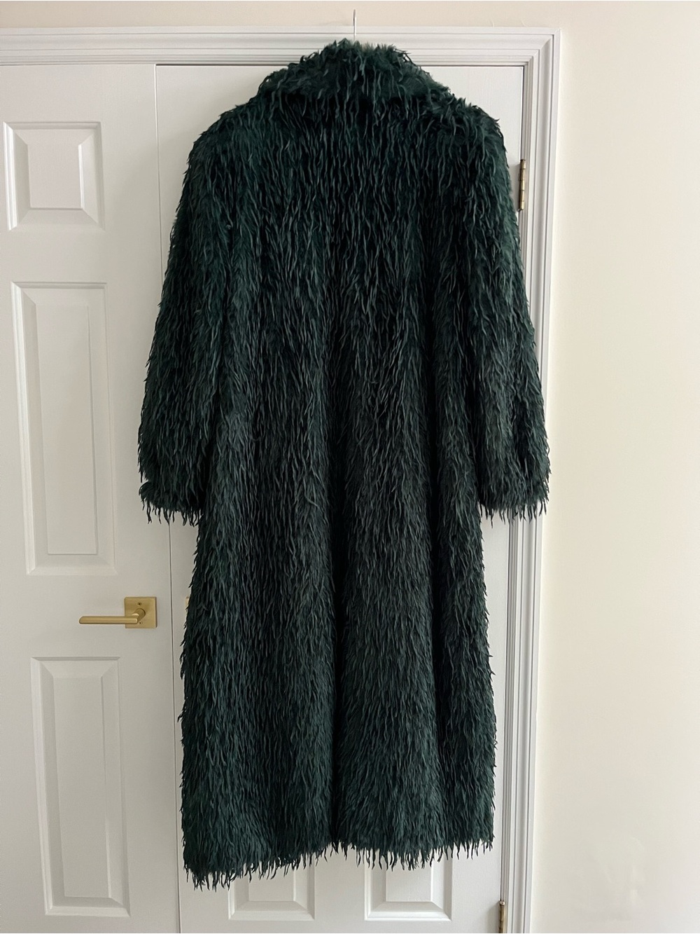 NWOT Naked Wardrobe Faux Fur Feather Long Coat Shag Jacket Emerald Green XL - Picture 3 of 7